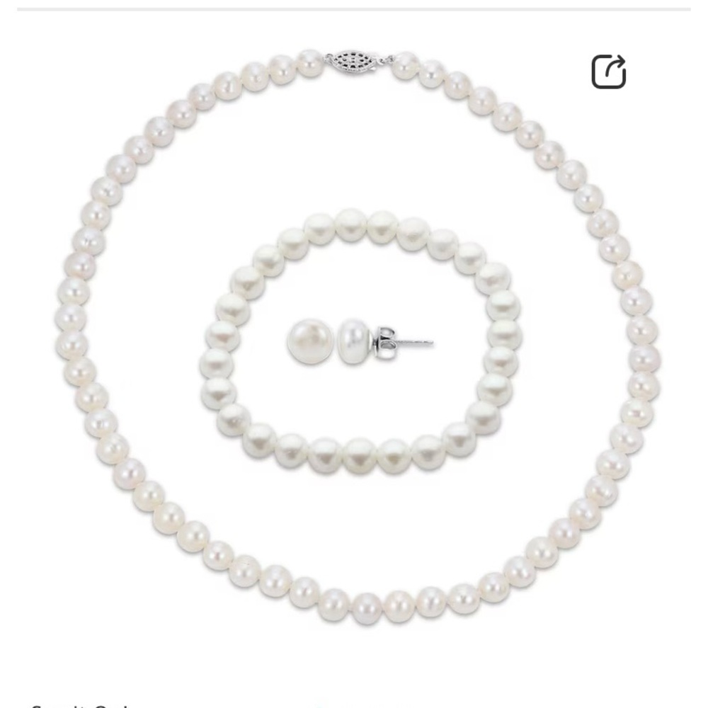 Cultured Pearl Set Necklace, Bracelet & Earrings Sterling Silver